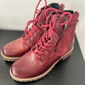 Women's Red Lace-Up Boots